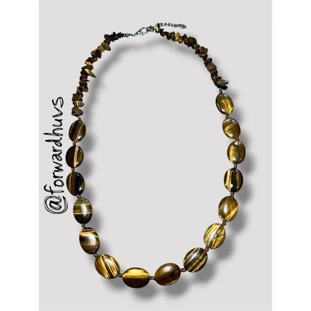 Tiger’s Eye Beaded Necklace Oval Stones & Chips